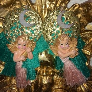 RETRO KITSCH VALENTINE ANGEL CHERUB CUPID STATEMENT EARRINGS